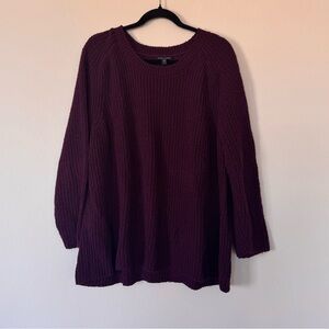Eileen Fisher Size XL Cotton Deep Purple Ribbed Knit Crew Neck Sweater